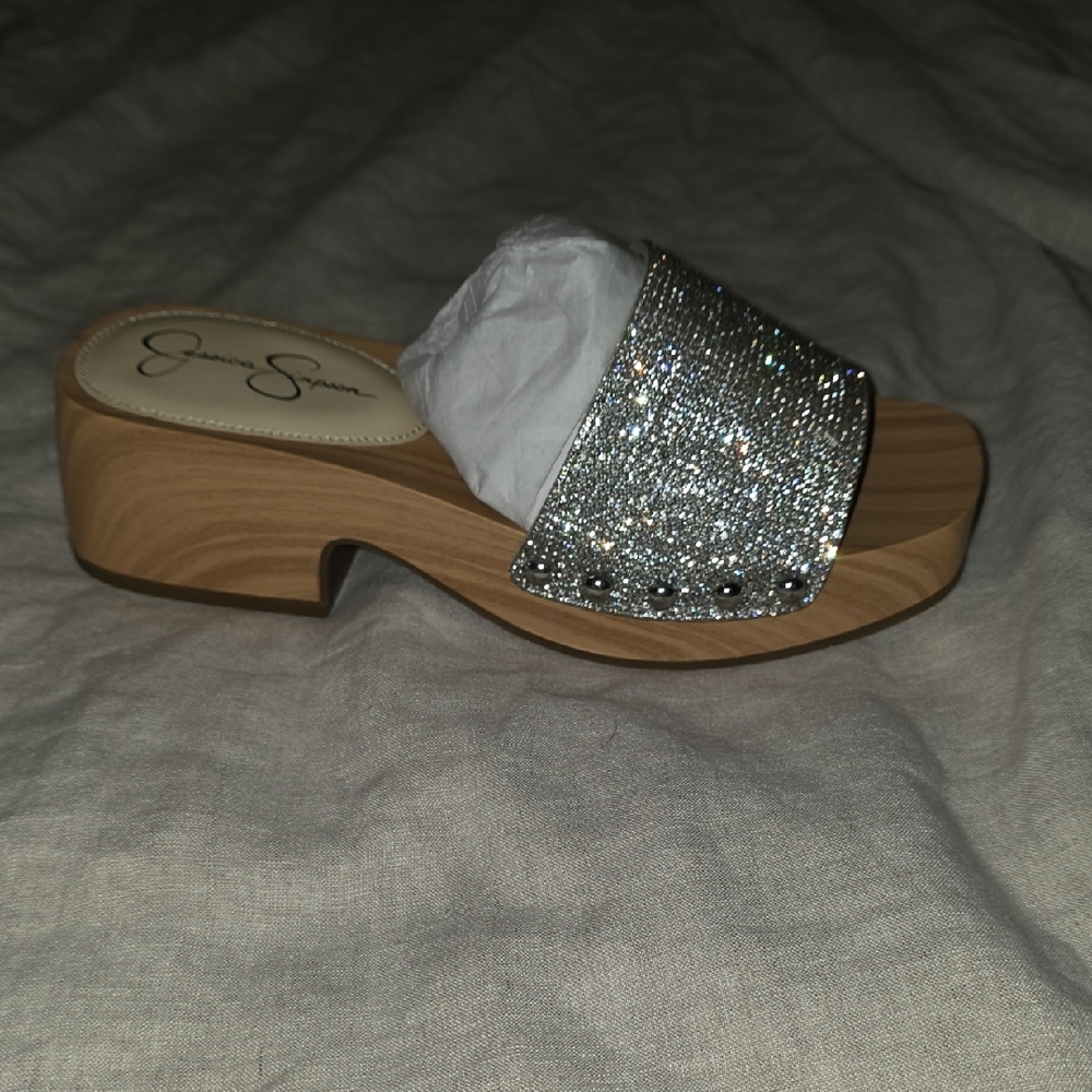 Jessica Simpson Silver Glitter Wedge Sandals